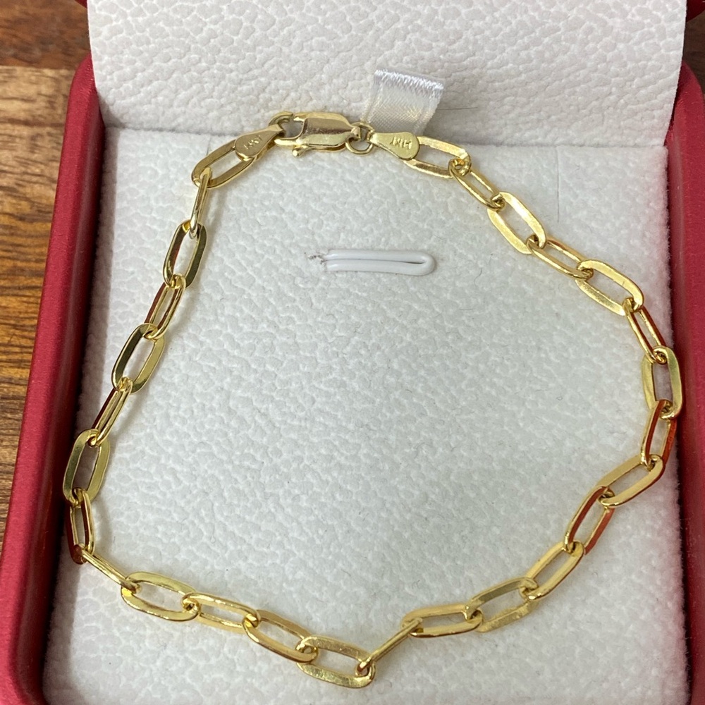 14K Yellow Gold Paperclip Bracelet 7.25”